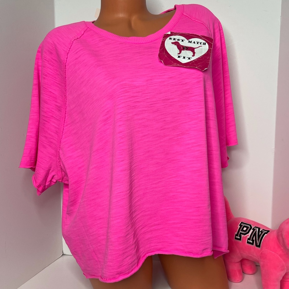Victoria’s Secret PINK XL XXL Logo 100% Cotton Cropped Short-sleeve Neon Pink